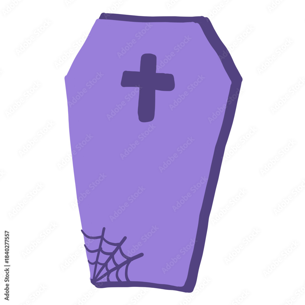 Obraz premium Cute Halloween gravestone illustration with simple spooky details, including cobwebs and a spider. Perfect for holiday graphics, kids designs, stickers, and festive decorations.