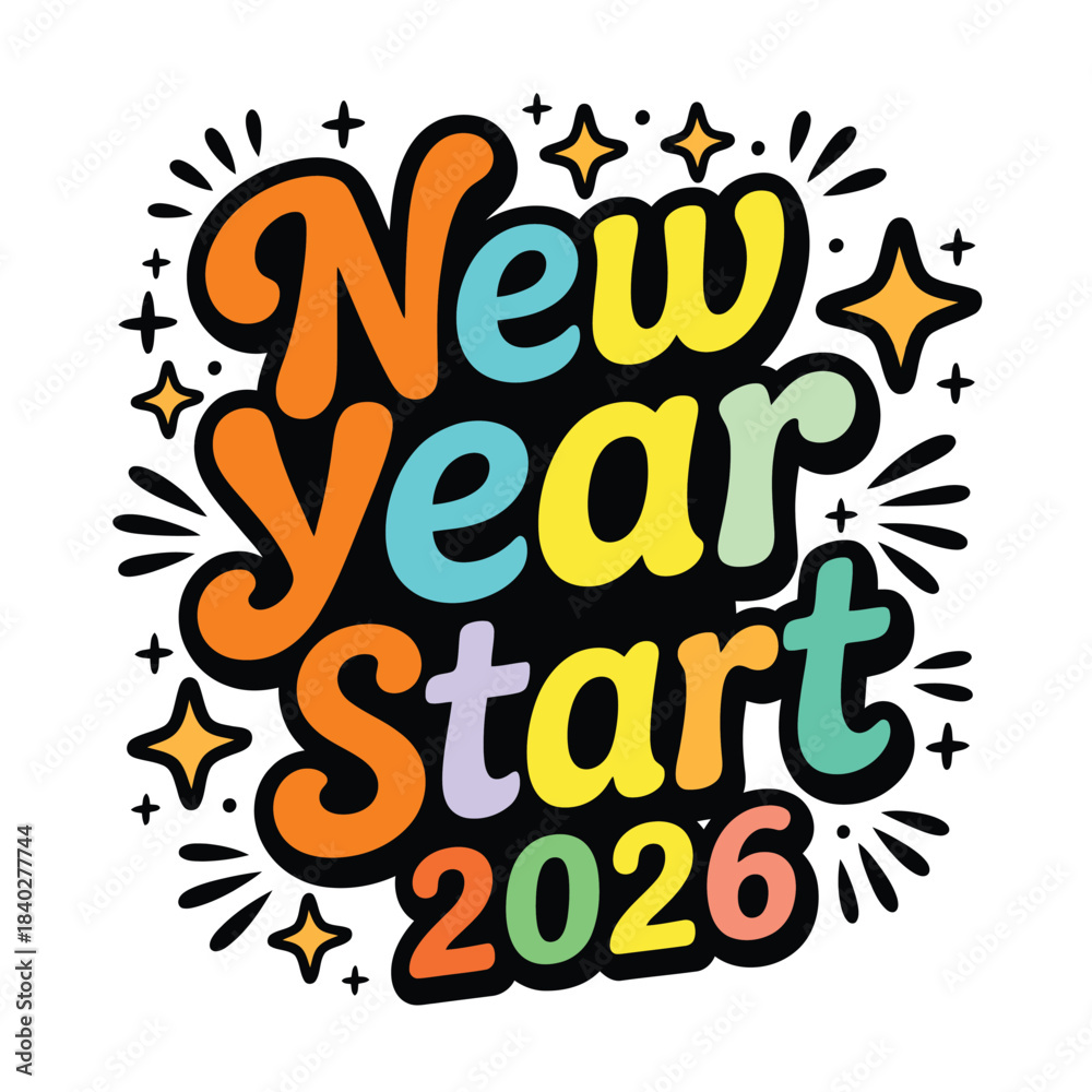 Obraz premium New year start 2026 festive typography design with bright colors