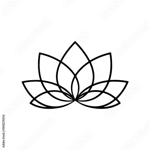 Stylized geometric lotus flower outline icon symbolizing spirituality, meditation, yoga, and purity, isolated on white isolated on transparent background