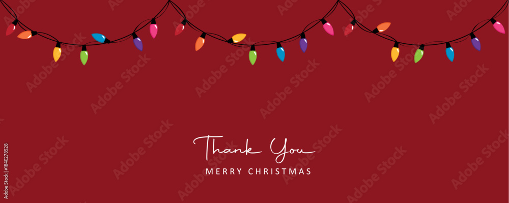 Obraz premium colorful fairy lights thank you merry christmas greeting card vector illustration
