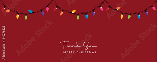colorful fairy lights thank you merry christmas greeting card vector illustration