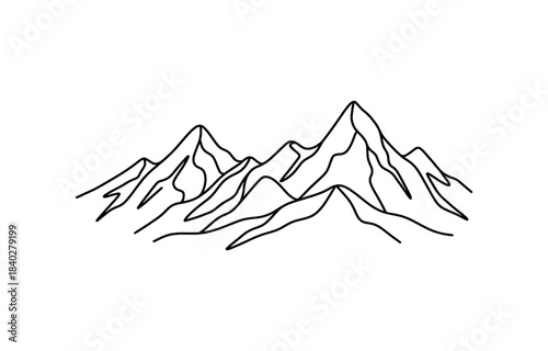 Continuous one line drawing of Mountain range landscape, adventure winter sports concept, vector illustration.
