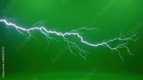Electric Strike on a Green Canvas: A brilliant bolt of lightning streaks across a vibrant green backdrop, showcasing the raw power and untamed energy of nature's spectacle.