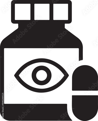 Pair of stylized eye medicine bottles with dropper and cap