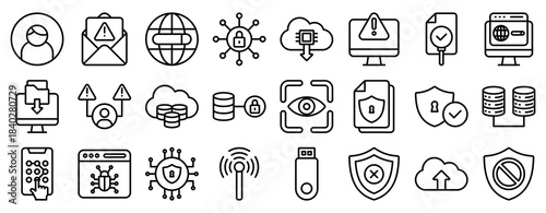 Web Security Icon Set Collection Outline Style. Vector illustration.