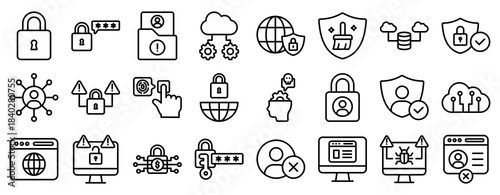 Online Security Icon Set Collection Outline Style. Vector illustration.