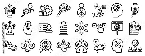 Employee Analysis Icon Set Collection Outline Style. Vector illustration.