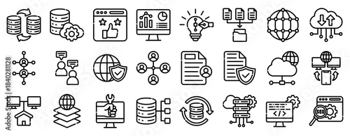 Data Network Icon Set Collection Outline Style. Vector illustration.