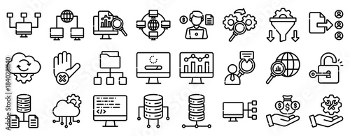 Network Management Icon Set Collection Outline Style. Vector illustration.