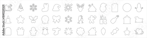 Editable stroke, A massive set of Christmas line icons. Vector outlines, Digital stamps. Simple thin line symbols of winter items are isolated. A comprehensive graphic elements pack for design.