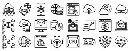 Cloud Platform Icon Set Collection Outline Style. Vector illustration.