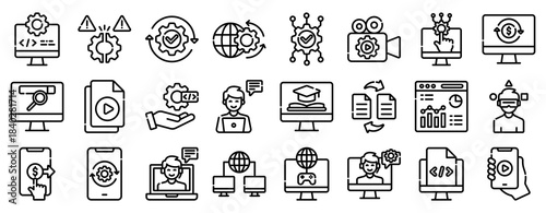 Digital Support Icon Set Collection Outline Style. Vector illustration.