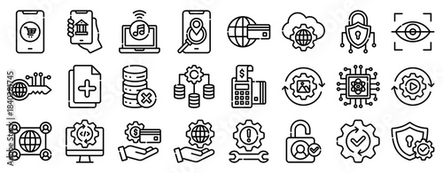 Digital Assistant Icon Set Collection Outline Style. Vector illustration.