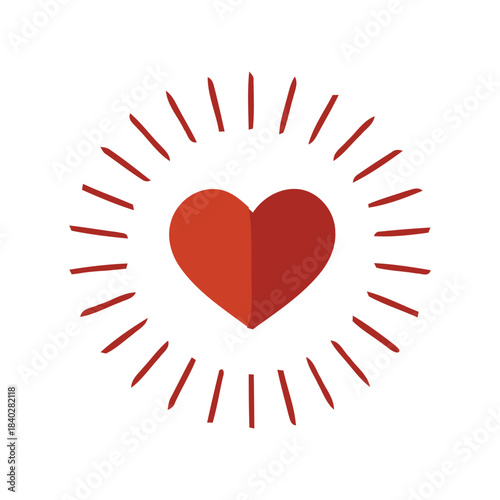 Vibrant red heart icon with radiating lines, symbolizing love, passion, and affection. A graphic emblem representing warmth and positive emotion for design