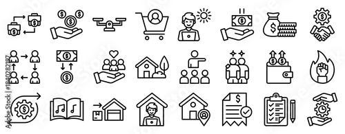 Independent Worker Icon Set Collection Outline Style. Vector illustration.