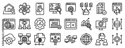Web Analytics Icon Set Collection Outline Style. Vector illustration.