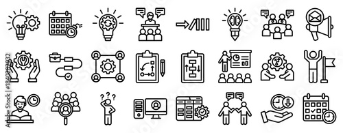 Project Management Icon Set Collection Outline Style. Vector illustration.
