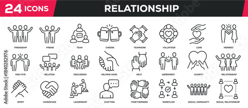 Set of collection line icons related Relationship. Editable stroke. Perfect pixel on transparent background