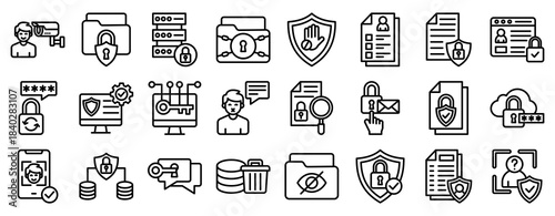 Information Security Icon Set Collection Outline Style. Vector illustration.