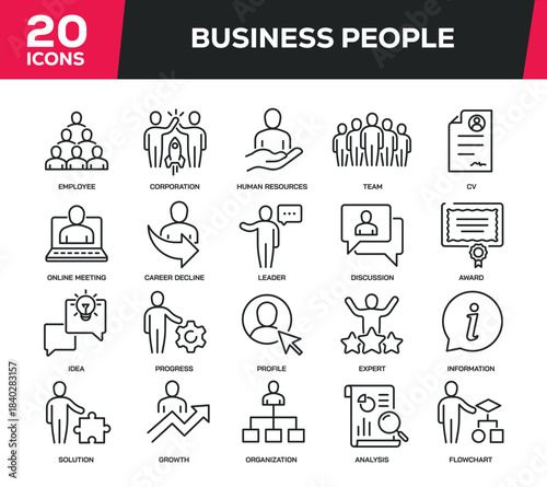 Set of collection line icons related Business People. Editable stroke. Perfect pixel on transparent background