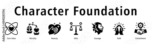 Character foundation icon vector concept emphasizing core value, morality, honesty, courage, commitment, and personal strength.