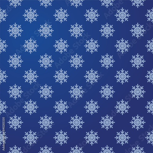 A seamless pattern of light blue stylized snowflakes on a gradient deep blue background, perfect for winter, Christmas, holiday, and seasonal designs.