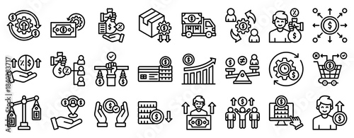 Cost Optimization Icon Set Collection Outline Style. Vector illustration.