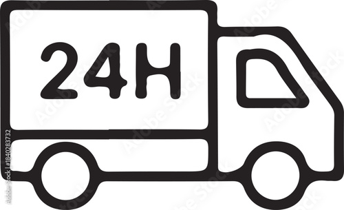 Delivery truck and van line icon. Free delivery 24 hours. Logistic trucking sign. Vector illustration.  Express delivery trucks icon. Cargo vehicle and transportation symbols for logistics.