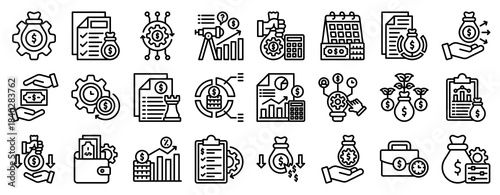 Cost Management Icon Set Collection Outline Style. Vector illustration.