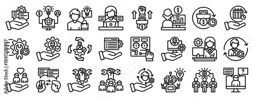 Operational Support Icon Set Collection Outline Style. Vector illustration.