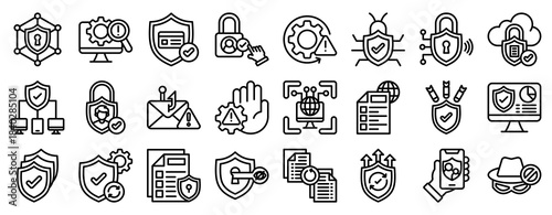 Network Security Icon Set Collection Outline Style. Vector illustration.