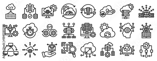Cloud Automation Icon Set Collection Outline Style. Vector illustration.
