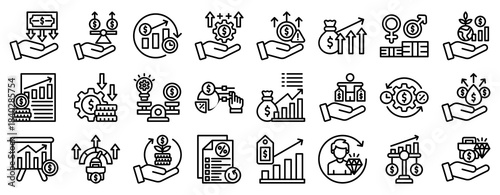 Gross Profit Icon Set Collection Outline Style. Vector illustration.