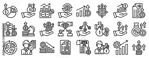 Profit Margin Icon Set Collection Outline Style. Vector illustration.