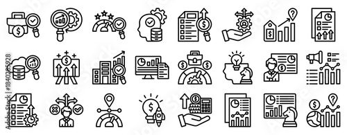 Business Analyst Icon Set Collection Outline Style. Vector illustration.