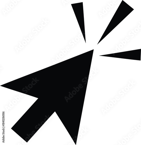 Black computer cursor arrow with radiating lines mouse