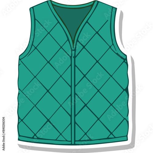 Teal Puffer Vest With Zipper Front And Diamond Quilting A Casual Outerwear Piece Isolated On A White Background