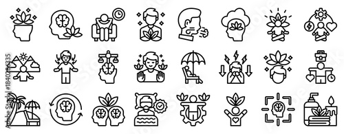 Stress Relief Icon Set Collection Outline Style. Vector illustration.