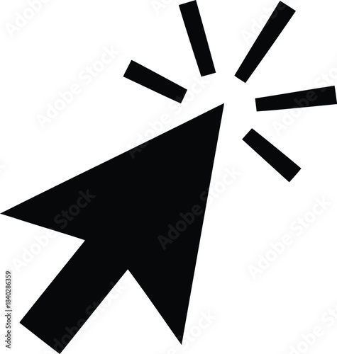 Black computer mouse cursor clicking with radiating lines