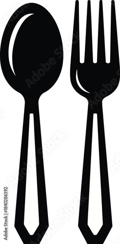 Black silhouette of a spoon and fork on white background 1