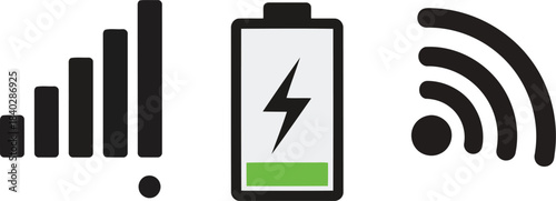 Signal strength battery and wifi icons