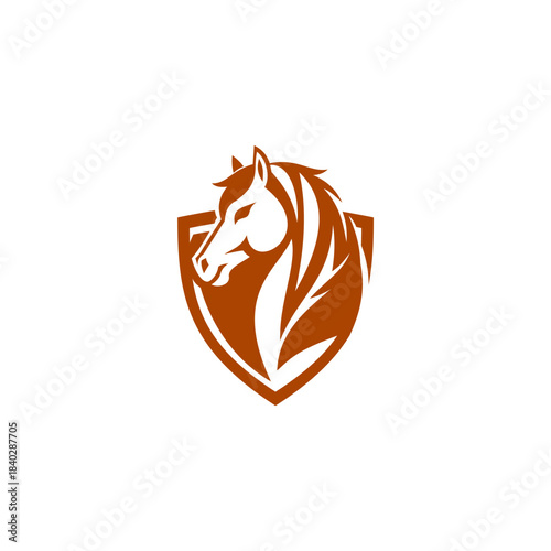 Elegant minimalist horse head logo inside a shield emblem, showcasing strength, power, prestige, and professionalism