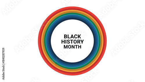 Black history month celebrated with a colorful concentric circle design featuring the text black history month in the center against a white background