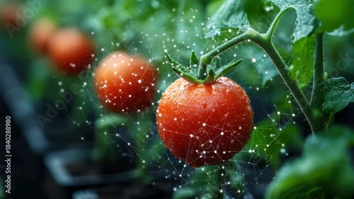 Protective Network Monitoring Ripe Tomatoes. Smart Farming and Agricultural Technology