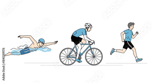 Illustration Of Triathlon Sports: Swimming, Cycling, and Running, Achieving Well-being Goals