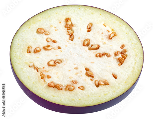 Eggplant Halves, Cutaway View, Textured Flesh, Isolated on Transparent PNG Background