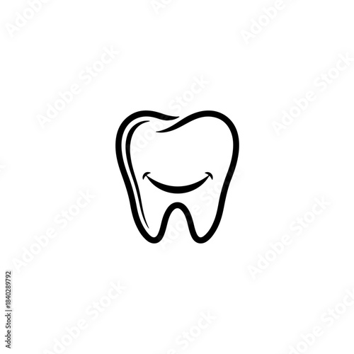 Simple vector illustration of a happy smiling tooth with a friendly face, isolated on white background for dental care concepts isolated on transparent background
