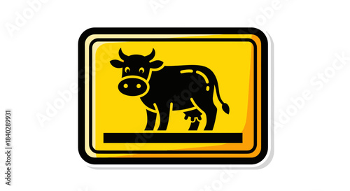 Illustration Of A Cow Sign In A Bright Yellow And Black Rectangular Format