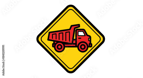 Illustration Of A Dump Truck Warning Sign On White Background Vector Graphic