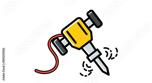Illustration Of A Jackhammer In Bold Colors Used For Construction Purposes